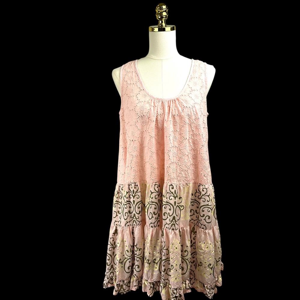 Miss June Paris Eyelet Lace Sequin Tiered Dress Womens One Size Boho Resortwear